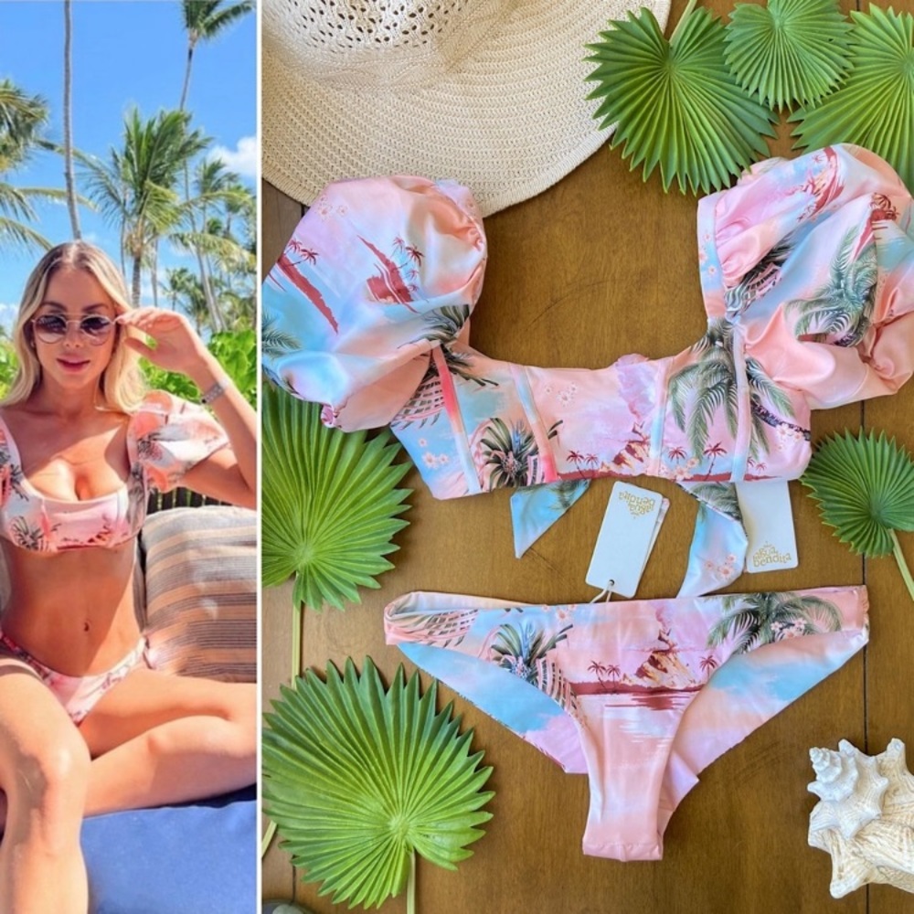AGUA BENDITA Set - Chelsea Luau Puffed Sleeve Bikini Top & Lola Luau Bottom